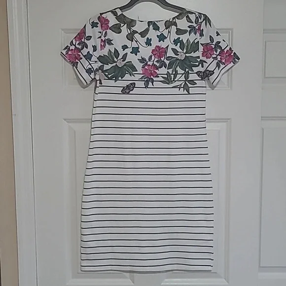 Joules Riviera Striped and Floral Printed Shift Dress - Size 6 - Picture 3 of 11